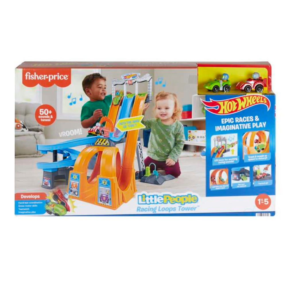 Pista de carreras con circuitos de carreras Hot Wheels Little People de Fisher-Price