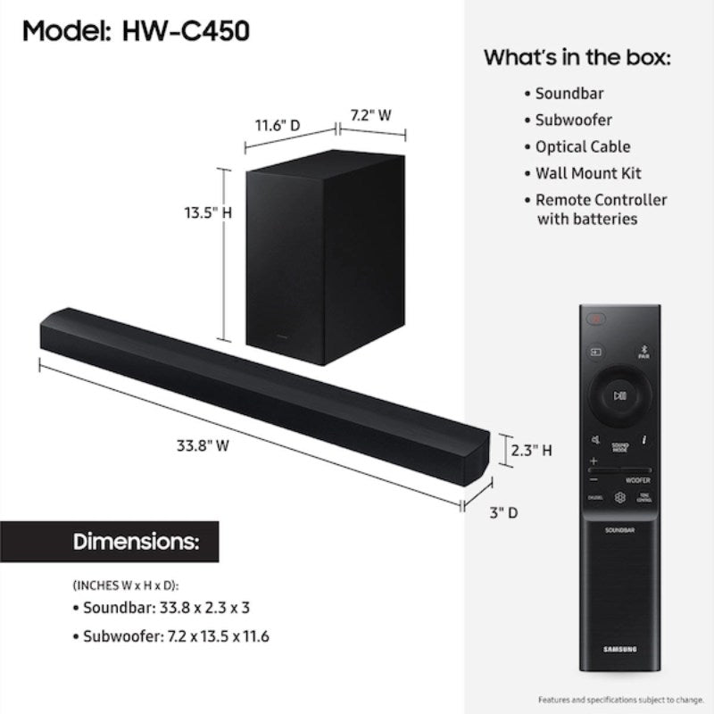 Samsung HW-C450/ZA B-series 2.1-Channel DTS Virtual:X Soundbar System with Subwoofer - Titan Black