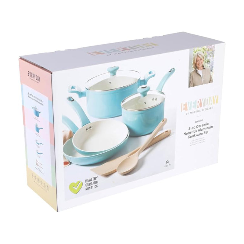 Martha Stewart Everyday Rexford Nonstick Cookware Set (8-Piece) - Blue/White
