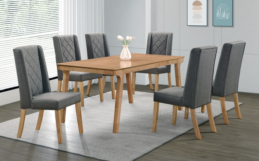 Opus 7-Piece Dining Set with Solid Rubberwood and Upholstery