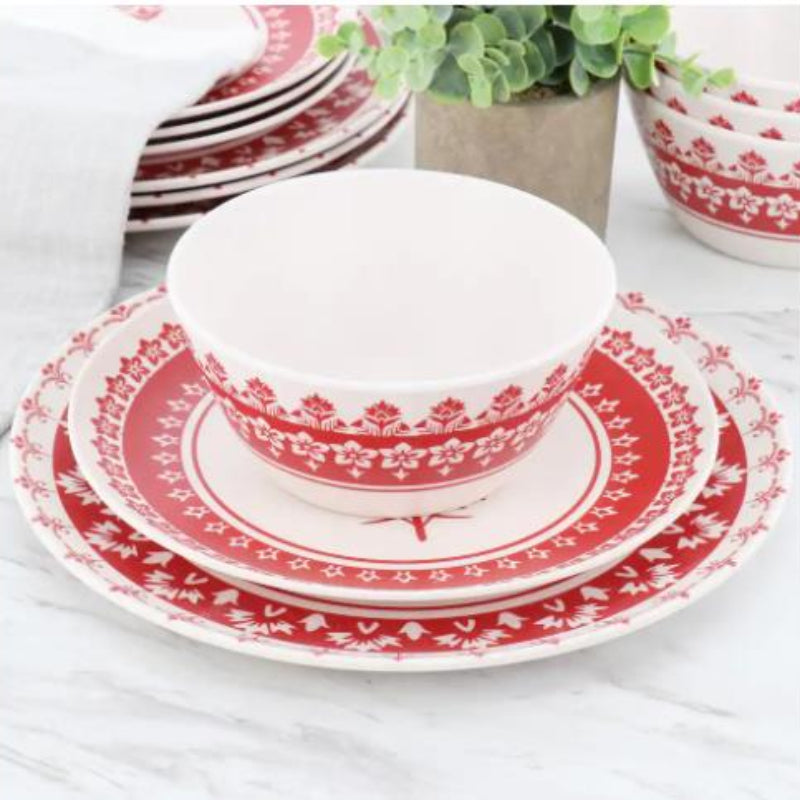 Martha Stewart Geometric Dinnerware Set (12-Piece) - Red/White