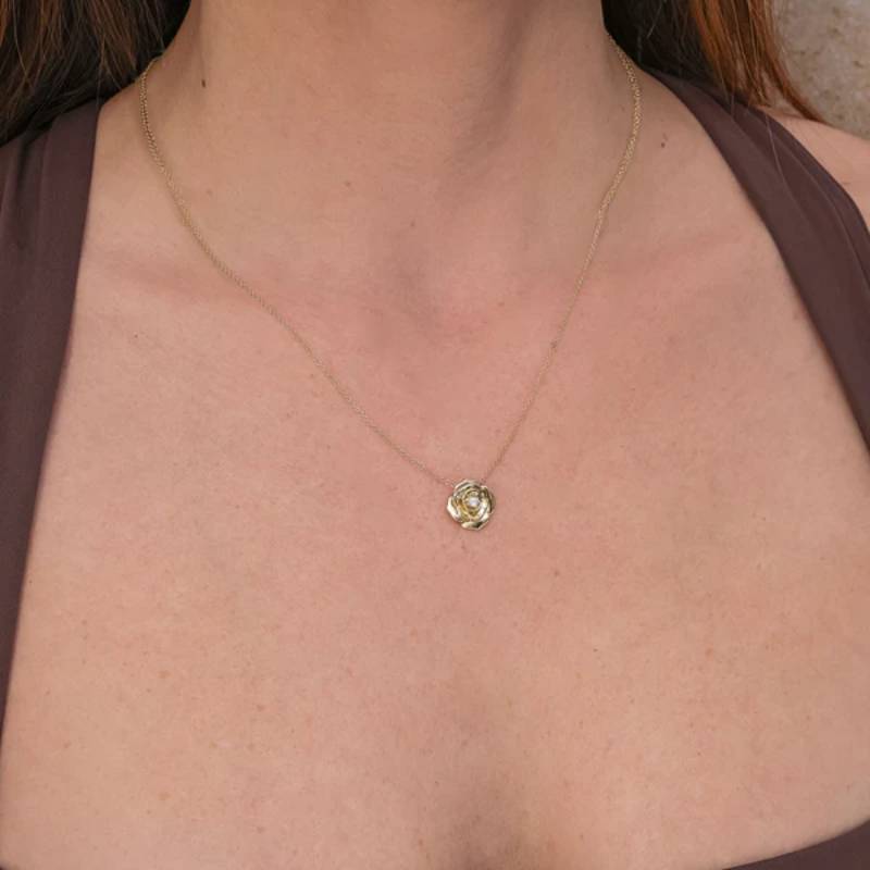 Shy Creation Kate Women's 0.07 ct. Diamond Flower Necklace in 14K Yellow Gold