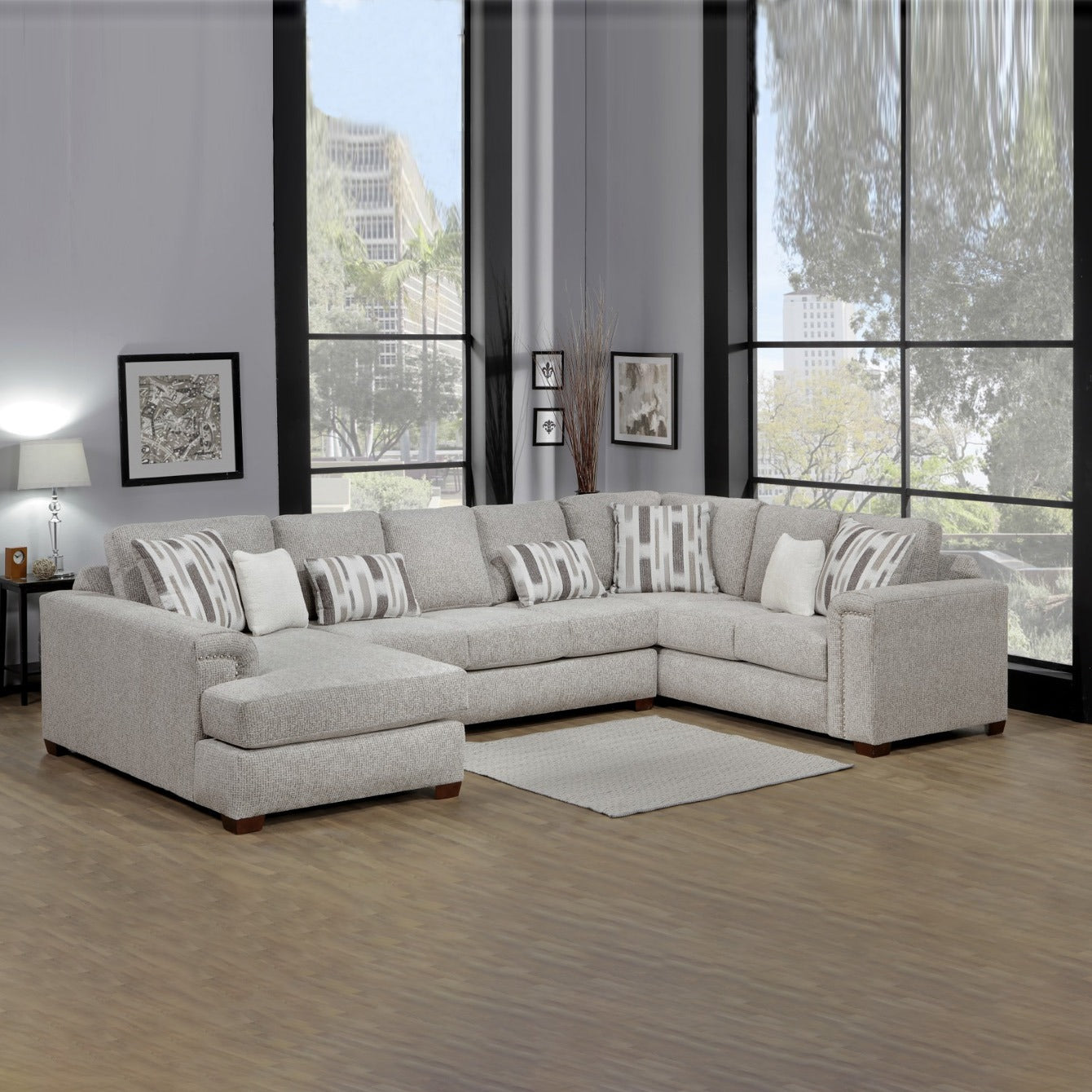 Sterling Stationary Sectional Sofa with 7 Pillows by Arely Furniture - Gray