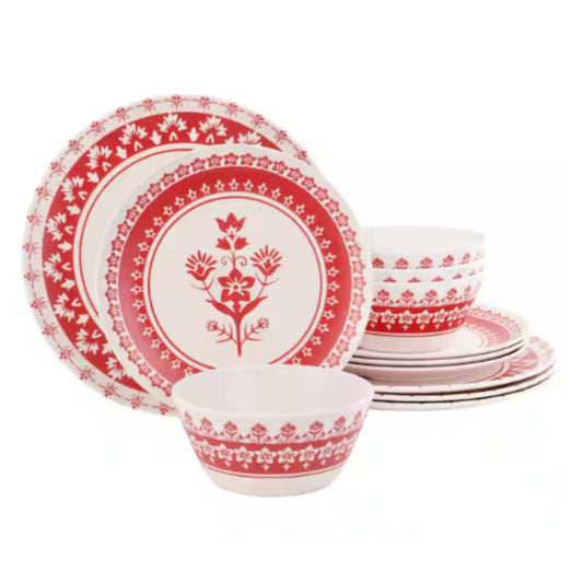 Martha Stewart Geometric Dinnerware Set (12-Piece) - Red/White