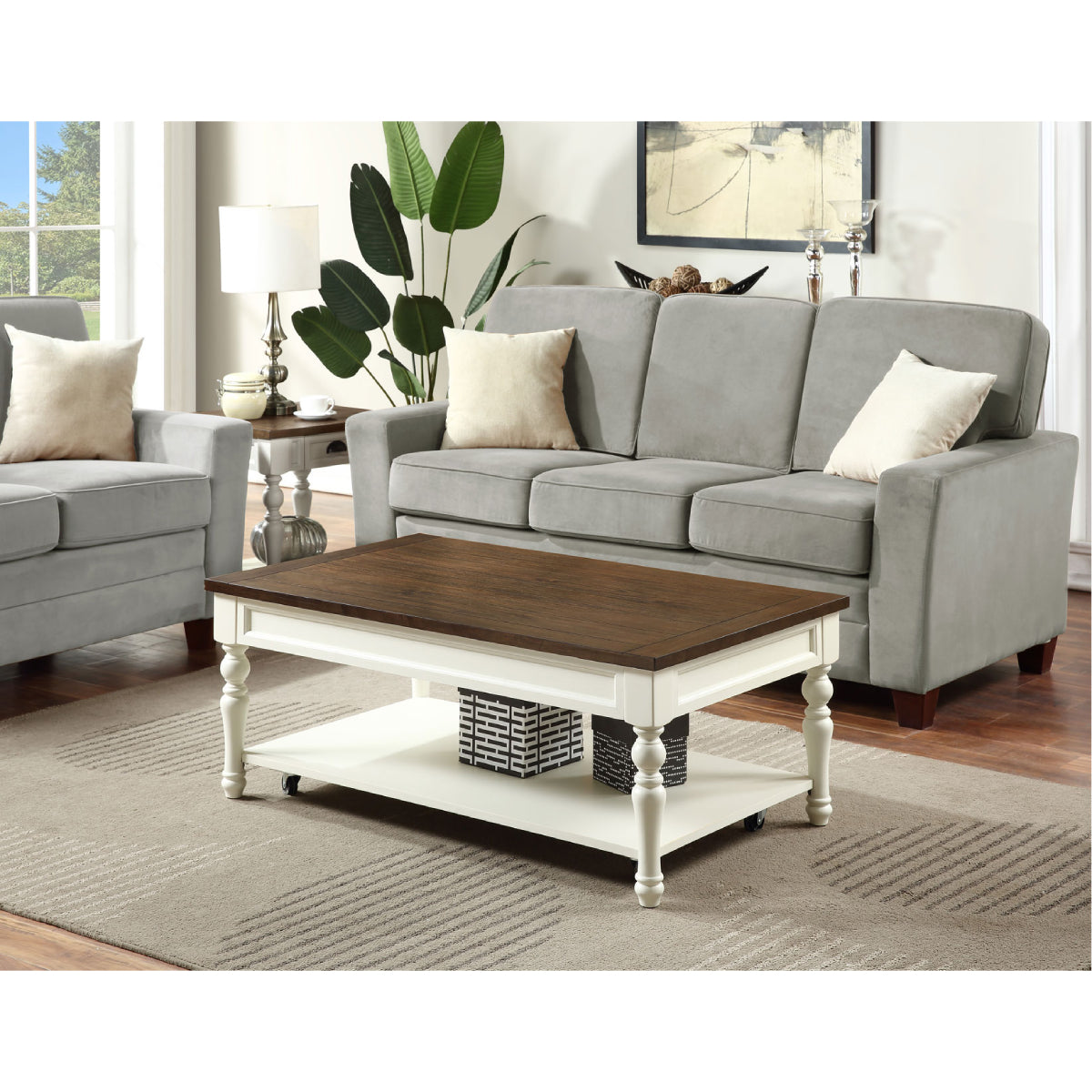 Joanna 48" Coffee Table with Open Shelf and Casters by Steve Silver Company - Ivory/Mocha