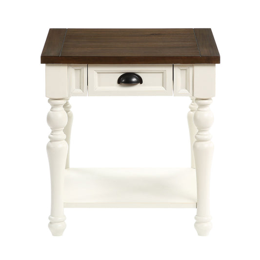 Joanna 22" End Table with Drawer and Open Shelf by Steve Silver Company - Ivory/Mocha