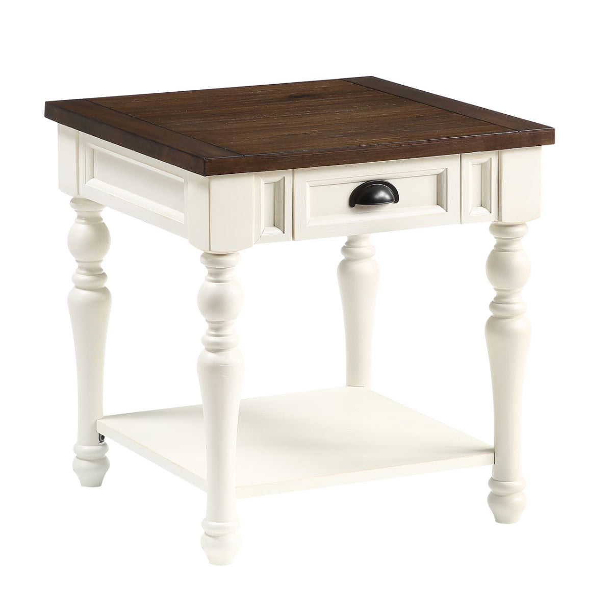 Joanna 22" End Table with Drawer and Open Shelf by Steve Silver Company - Ivory/Mocha