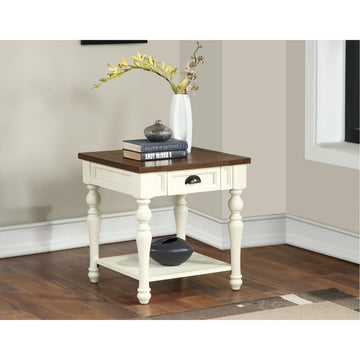 Joanna 22" End Table with Drawer and Open Shelf by Steve Silver Company - White/Brown