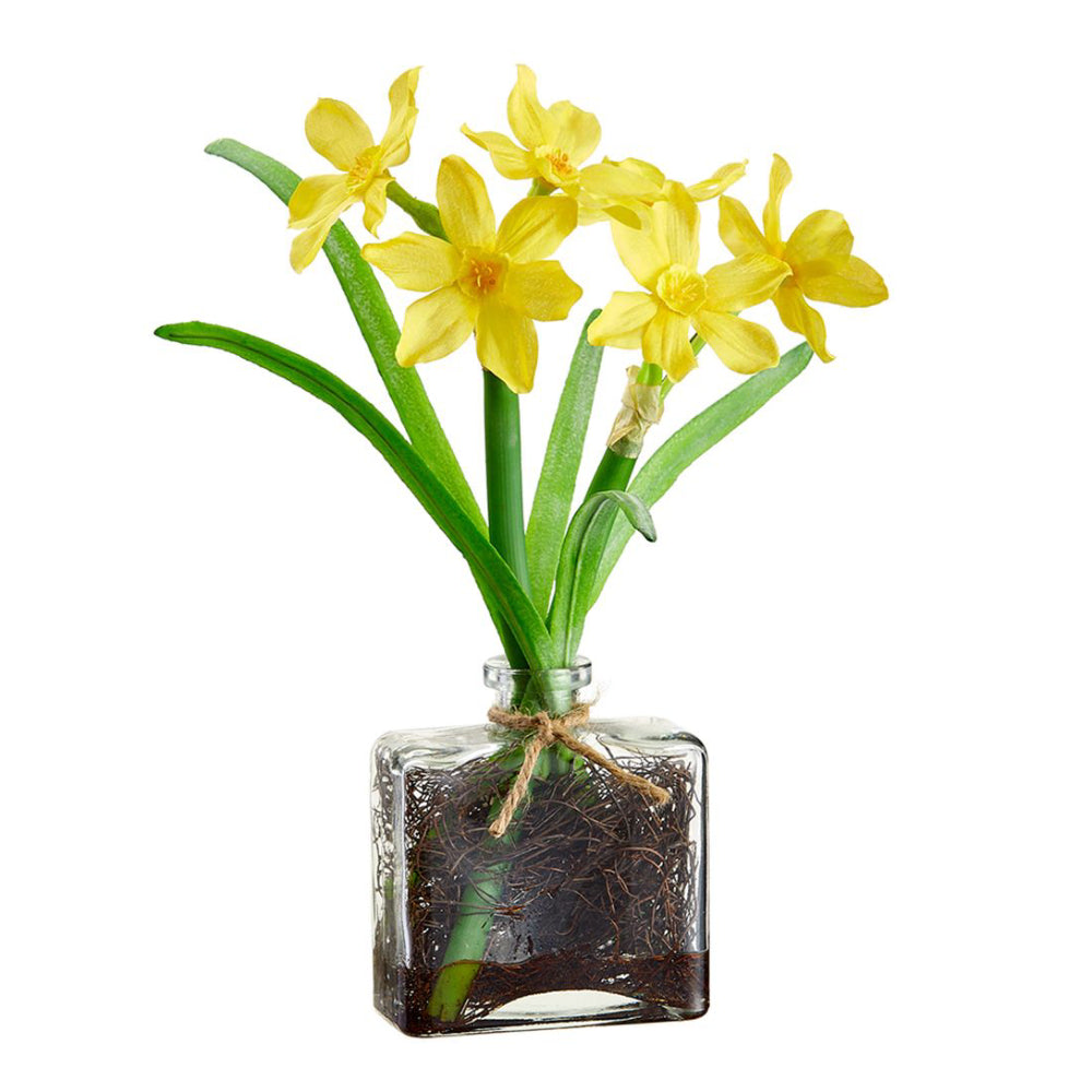 Arreglo floral de narcisos de seda de 11" de Allstate Floral en jarrón de vidrio - Amarillo