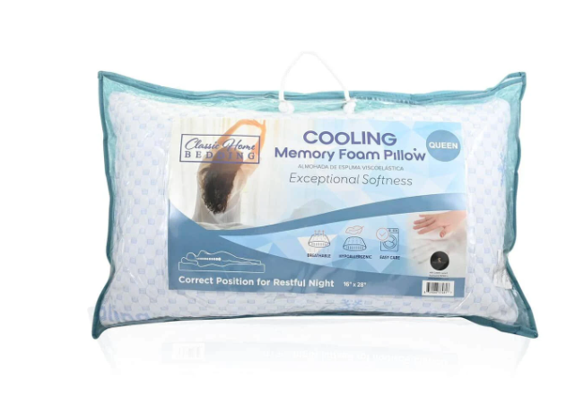 Cooling Memory Foam Pillow (Set of 2) - White/Blue