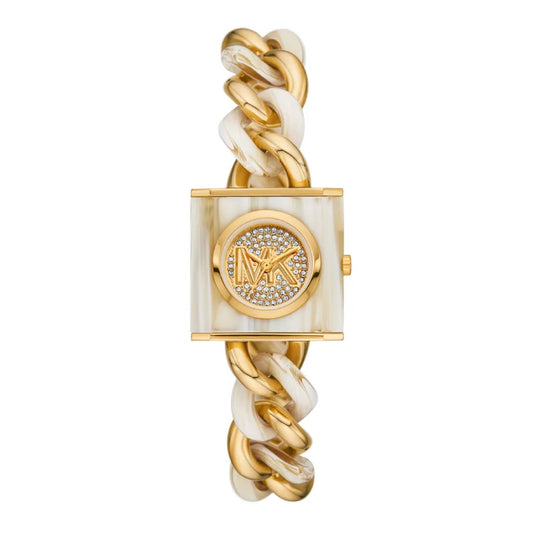 Reloj de pulsera de cadena de 25 mm para mujer de Michael Kors Petite, dorado y blanco