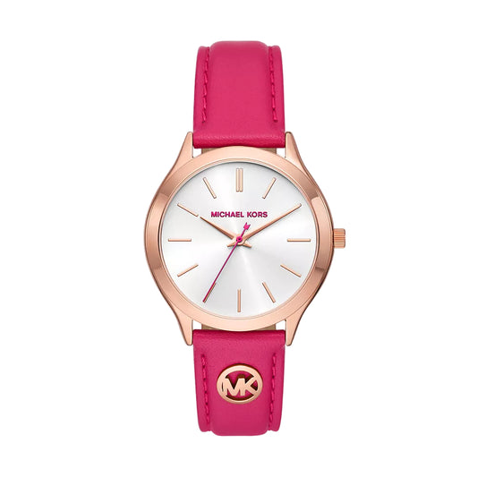 Reloj Michael Kors Slim Runway para mujer, correa rosa de 38 mm y esfera blanca