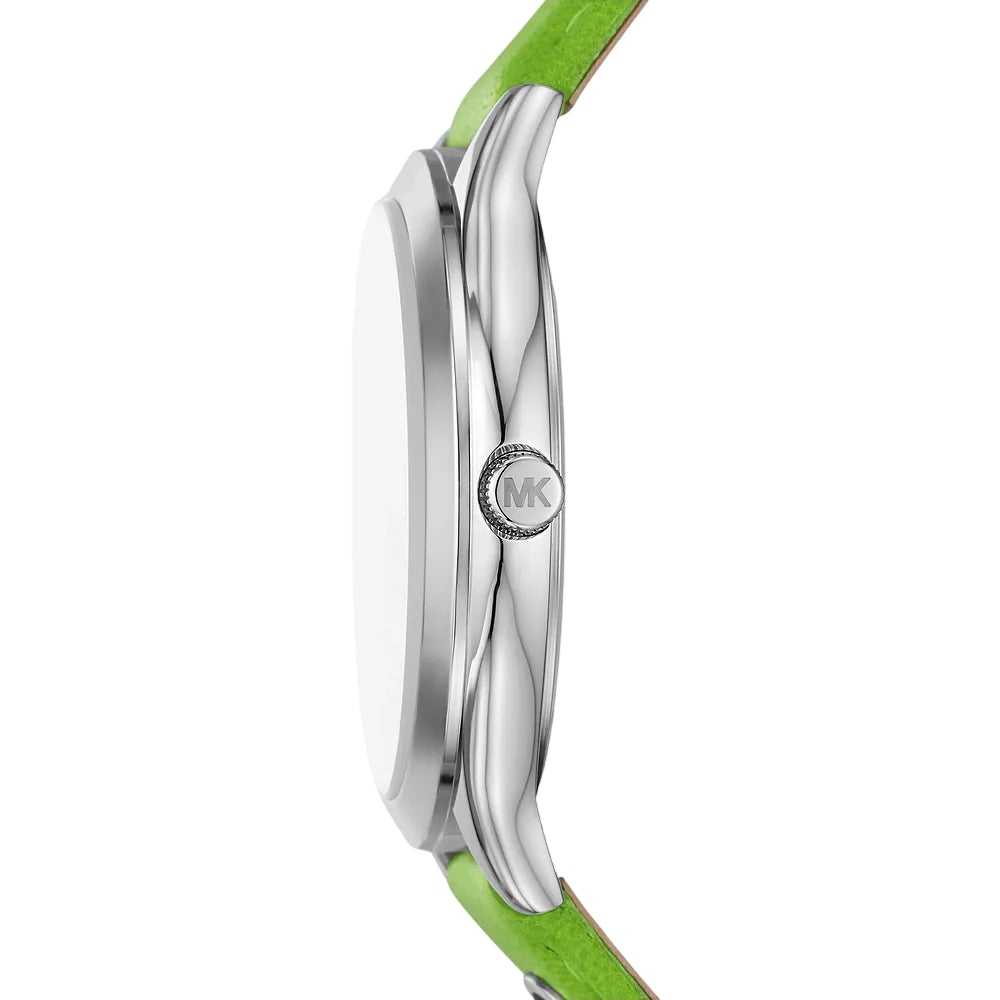 Reloj Michael Kors Slim Runway para mujer, correa verde de 38 mm y esfera blanca