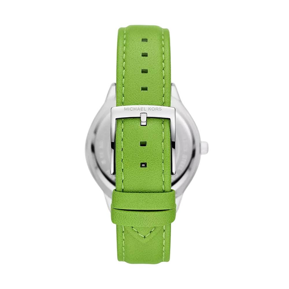 Reloj Michael Kors Slim Runway para mujer, correa verde de 38 mm y esfera blanca