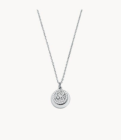 Michael Kors Engravable Women's Pavé Pendant Necklace in Sterling Silver