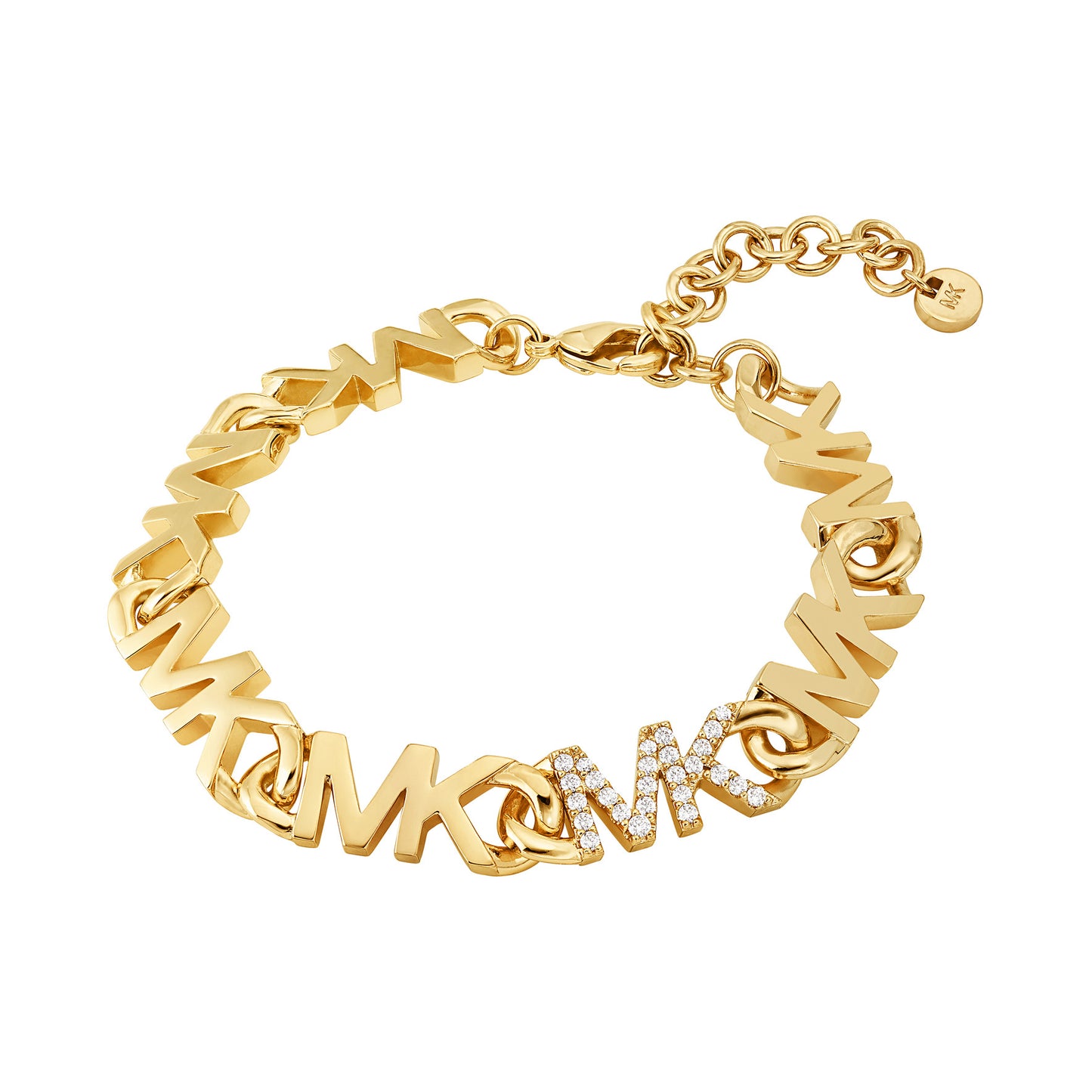 Pulsera de cadena con logotipo de Michael Kors para mujer en baño de oro de 14 quilates sobre latón 