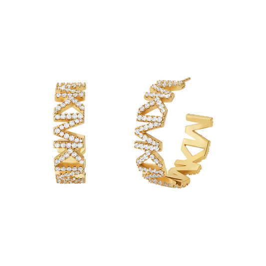 Aros con logotipo de Michael Kors para mujer bañados en oro de 14 quilates sobre latón 