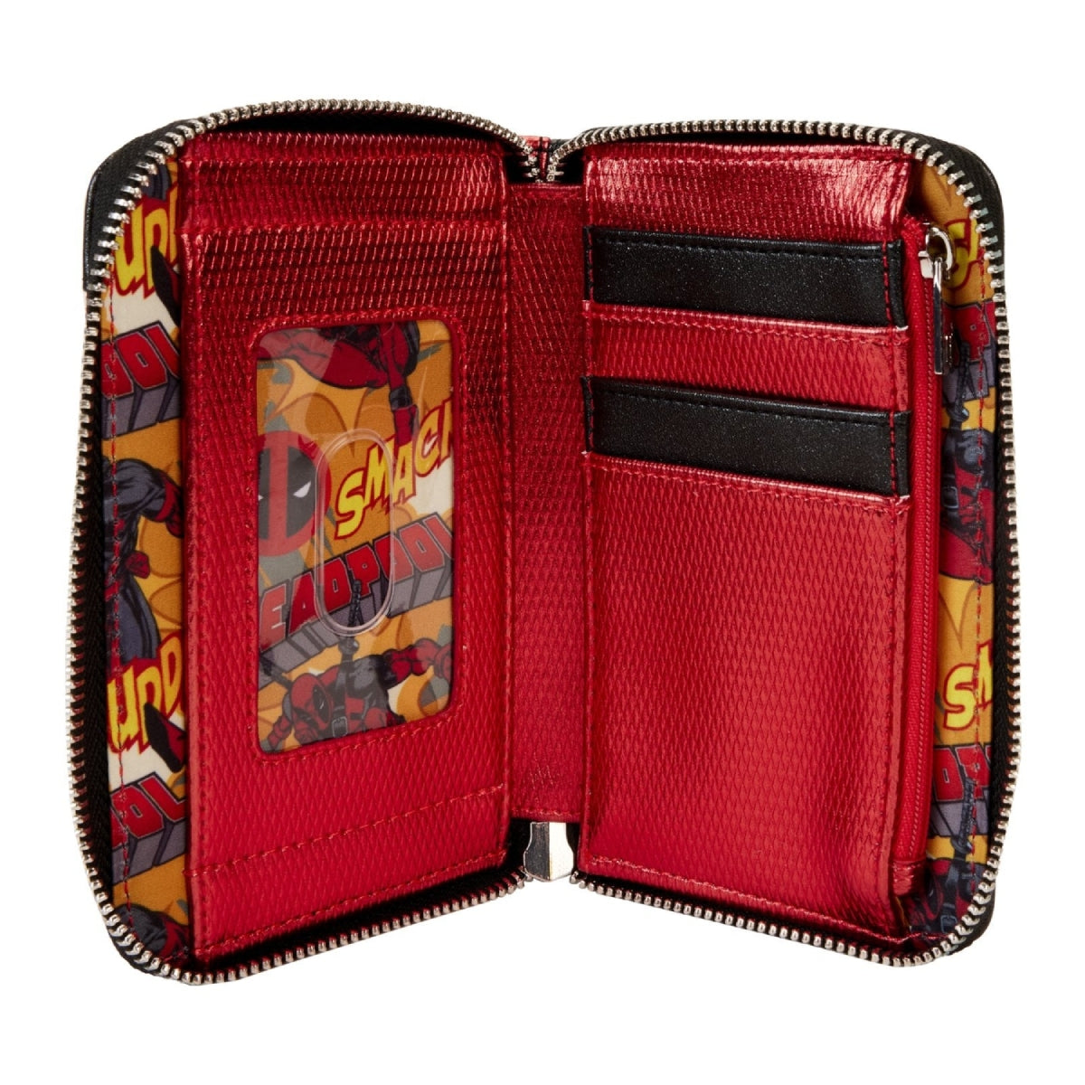 Cartera con cremallera para cosplay de Deadpool, metalizada y Marvel de Loungefly