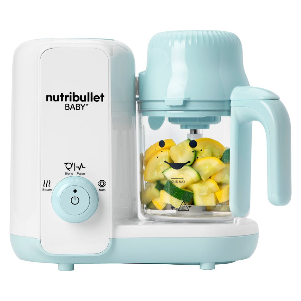 Procesador de alimentos para bebés NutriBullet NBY50200, con vapor y licuadora, color blanco y azul