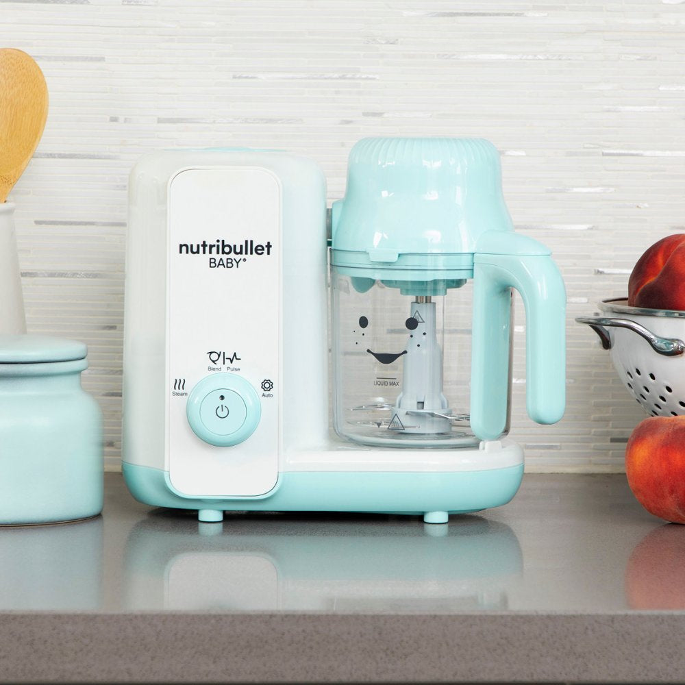 Procesador de alimentos para bebés NutriBullet NBY50200, con vapor y licuadora, color blanco y azul