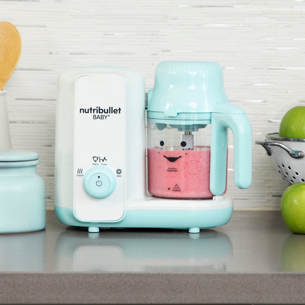 Procesador de alimentos para bebés NutriBullet NBY50200, con vapor y licuadora, color blanco y azul