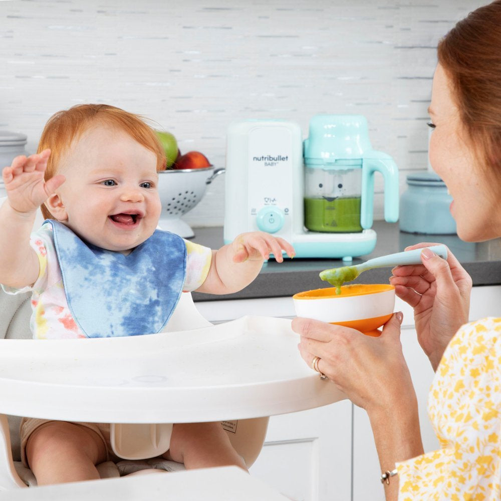 Procesador de alimentos para bebés NutriBullet NBY50200, con vapor y licuadora, color blanco y azul