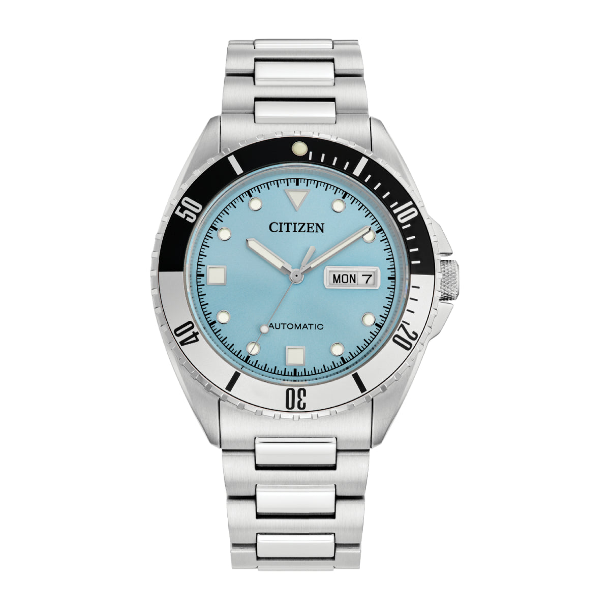 Reloj Citizen Sport automático para hombre, de 42 mm, con pulsera plateada y esfera azul claro