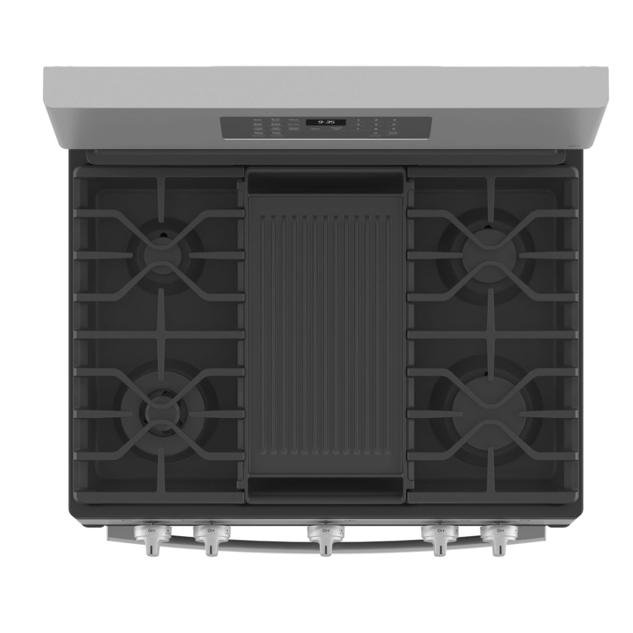 Cocina a gas independiente inteligente GE Profile PGB935YPFS de 5,6 pies cúbicos con freidora de aire sin precalentamiento - Acero inoxidable resistente a huellas dactilares