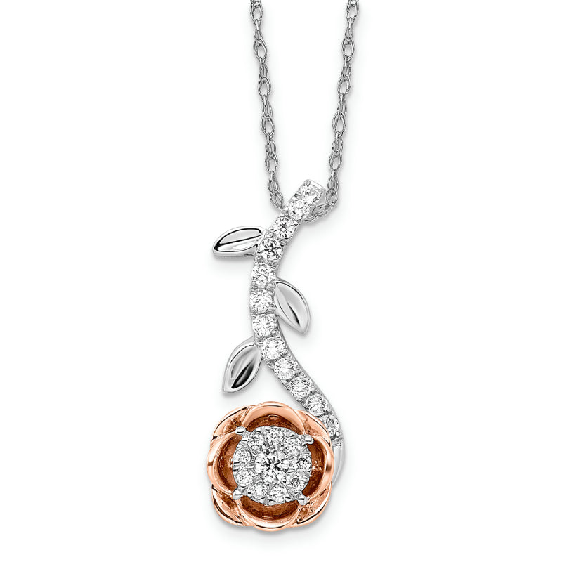 14k Two-Tone Diamond Rose Chain Slide - White and Rose Gold