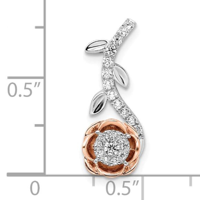 14k Two-Tone Diamond Rose Chain Slide - White and Rose Gold