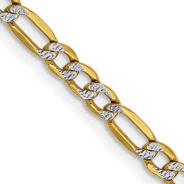 Cadena Figaro Pavé Semi-Sólida Oro Amarillo 14K 22" 3.2mm