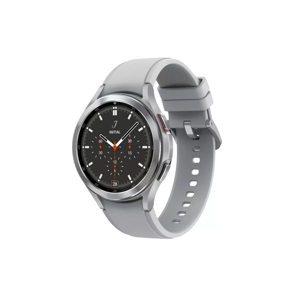 Reloj inteligente Samsung Galaxy Watch4 Classic unisex con caja de acero inoxidable de 46 mm y correa deportiva plateada - LTE