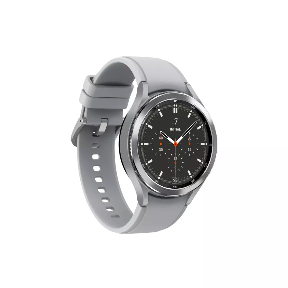 Reloj inteligente Samsung Galaxy Watch4 Classic unisex con caja de acero inoxidable de 46 mm y correa deportiva plateada - LTE