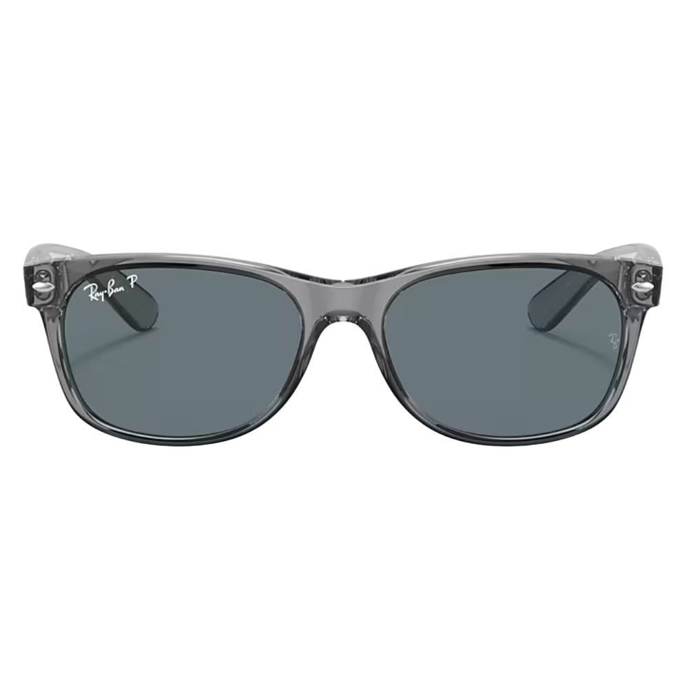 Ray-Ban New Wayfarer Classic RB2132 Square Polarized Sunglasses - Polished Transparent Gray/Blue