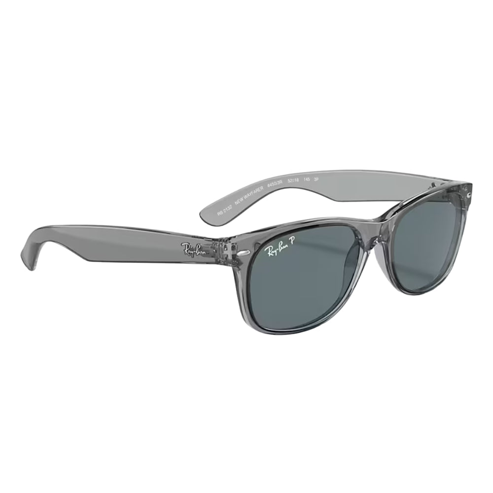 Ray-Ban New Wayfarer Classic RB2132 Square Polarized Sunglasses - Polished Transparent Gray/Blue