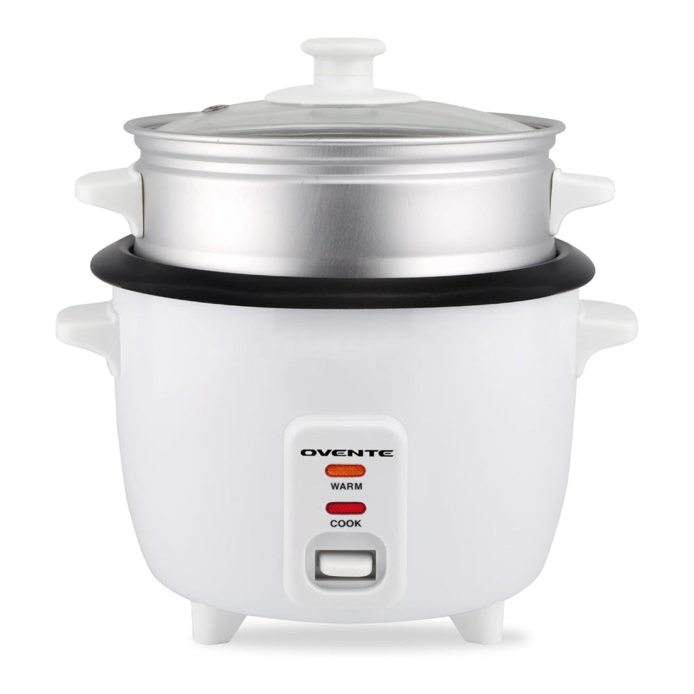 Ovente RCS01W Electric 10-Cup Cooked Rice Cooker with Food Steamer Basket - White