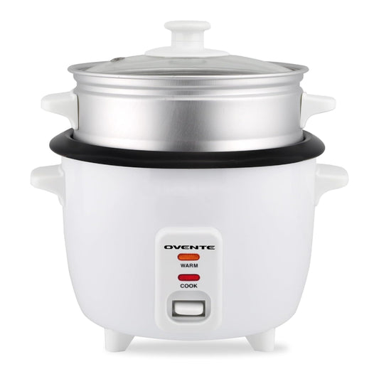 Ovente RCS01W Electric 10-Cup Cooked Rice Cooker with Food Steamer Basket - White