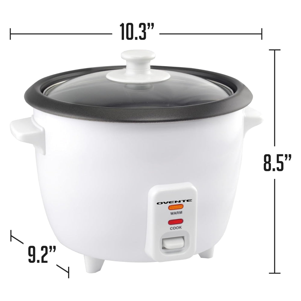 Ovente RCS01W Electric 10-Cup Cooked Rice Cooker with Food Steamer Basket - White