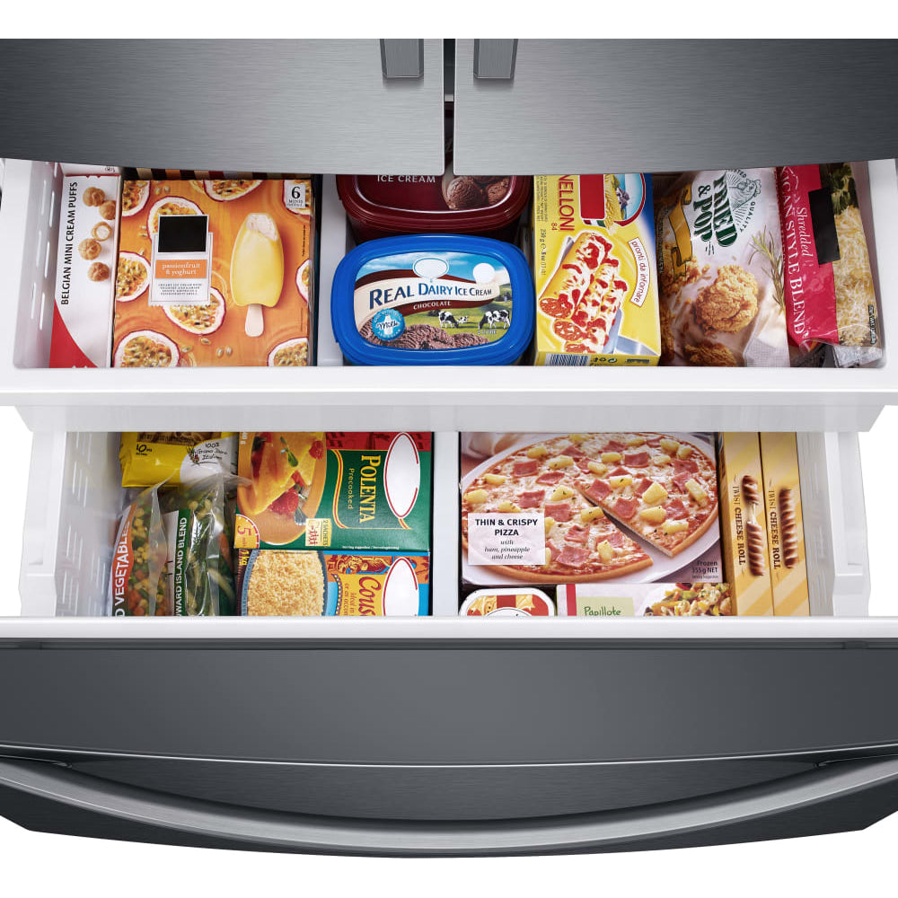 Samsung RF27T5501SG 26.5 cu. ft. French Door Refrigerator with Family Hub, External Water and Ice Dispenser - Black Stainless Steel - Curacao