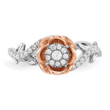 Two-Tone Diamond Rose Flower Ring in 14K White and Rose Gold - Size 7