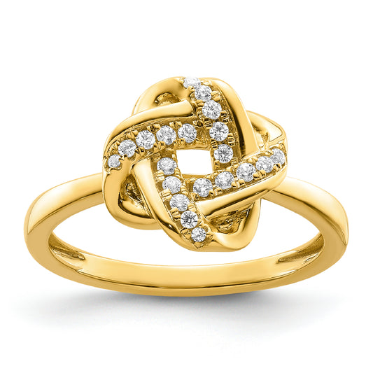 Anillo de oro amarillo de 14 k con nudo y detalles de diamantes