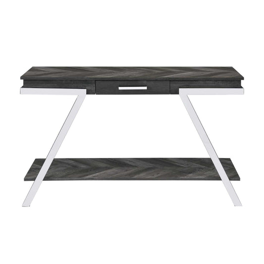 Mesa de sofá Roma de 47,5" con cajón y estante abierto de Steve Silver Company - Gris sombra/cromo