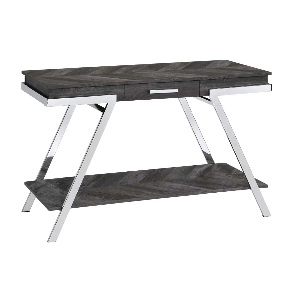 Mesa de sofá Roma de 47,5" con cajón y estante abierto de Steve Silver Company - Gris sombra/cromo