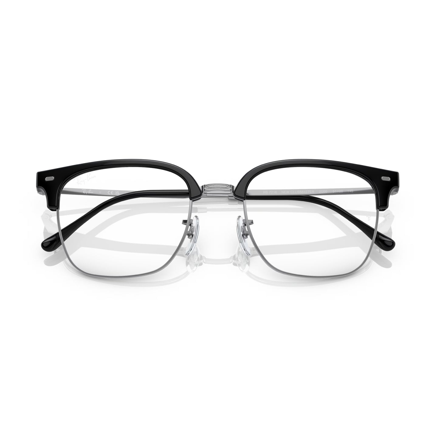 Ray-Ban Clubmaster Unisex Square Eyeglasses, Black on Silver