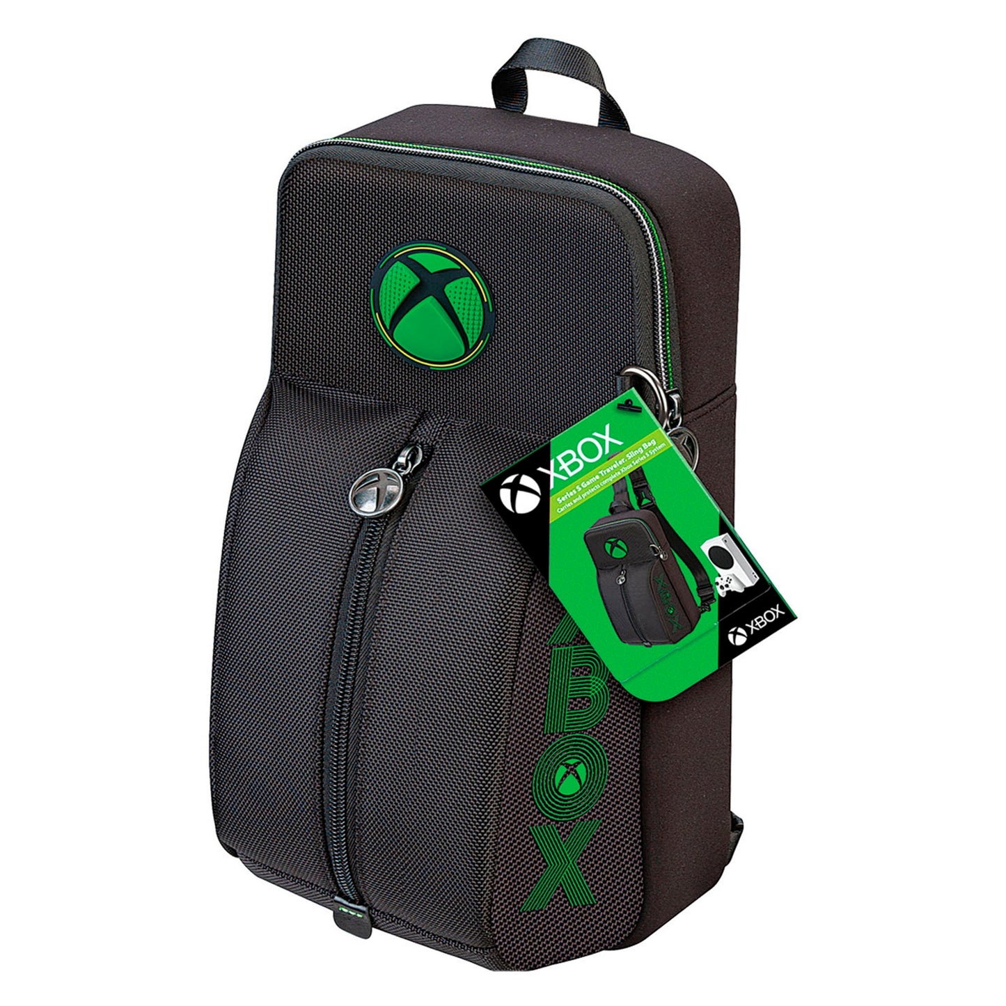 Estuche de transporte tipo bandolera RDS Game Traveler para Xbox Series X/S, color negro y verde 