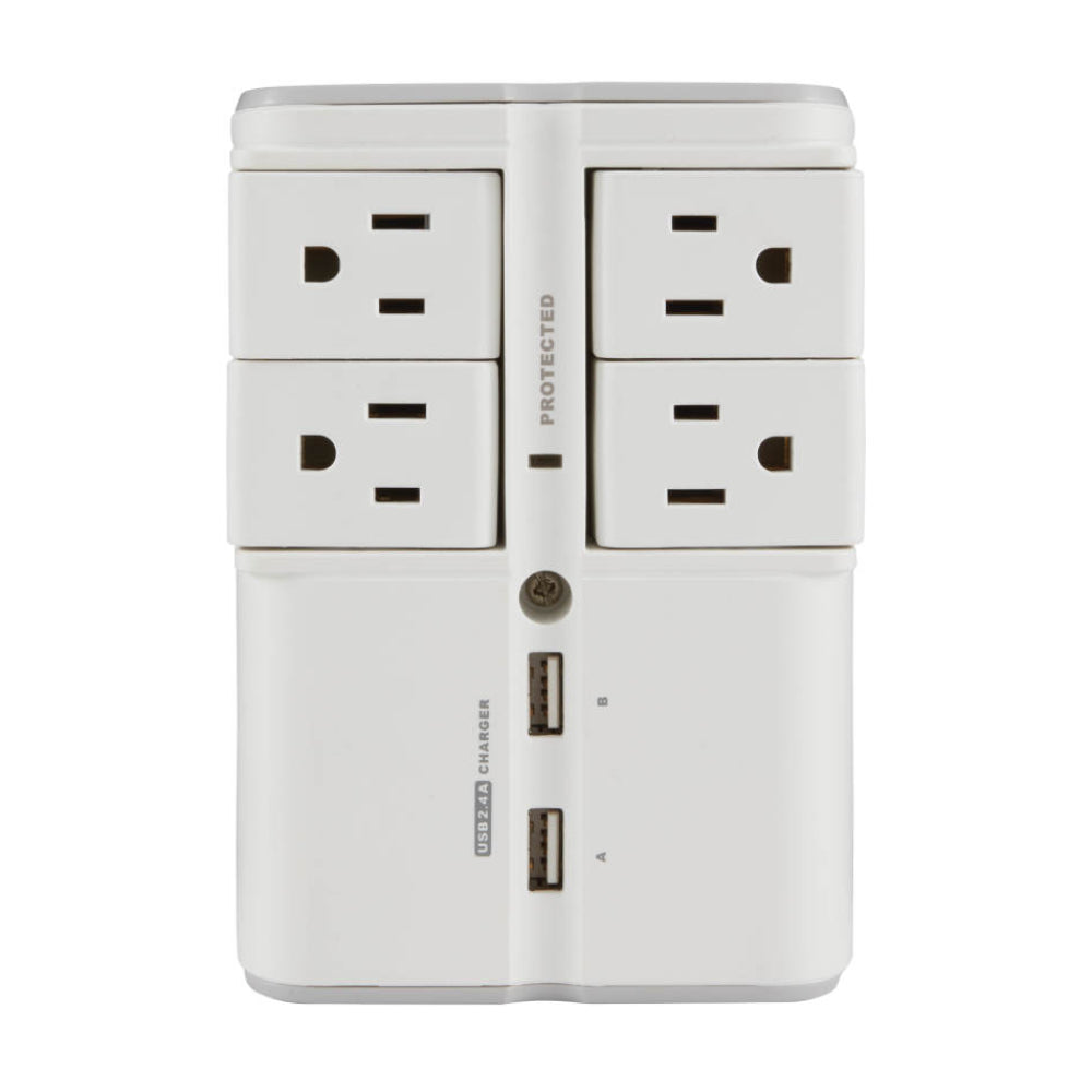 Sanus SA-OWSP42 On-Wall Surge Protector with 4 Rotating Outlets and 2 USB Ports - White