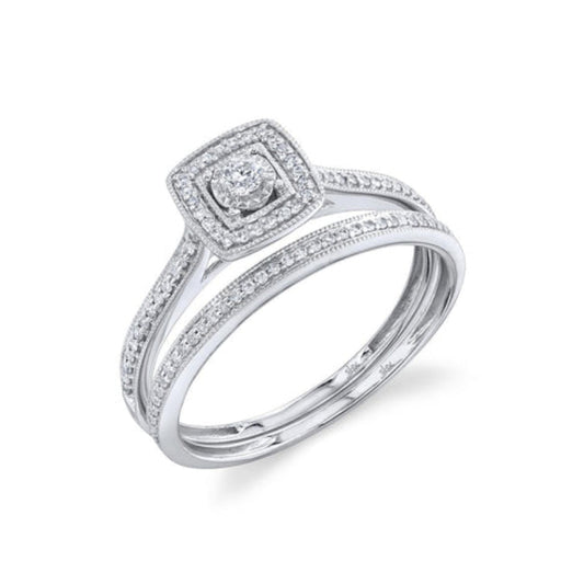 Shy Creation 0.23 ct. Round Diamond Wedding Set in 14K White Gold (2-Pieces) - Size 7 - Curacao