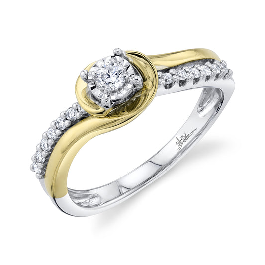 Shy Creation 0.22ct 14k Two-tone Yellow Gold Round Diamond Engagement Ring