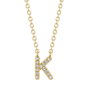 Shy Creation Initial Letter "K" 18" 0.05 ct. Diamond Initial Pendant Necklace in 14K Yellow Gold