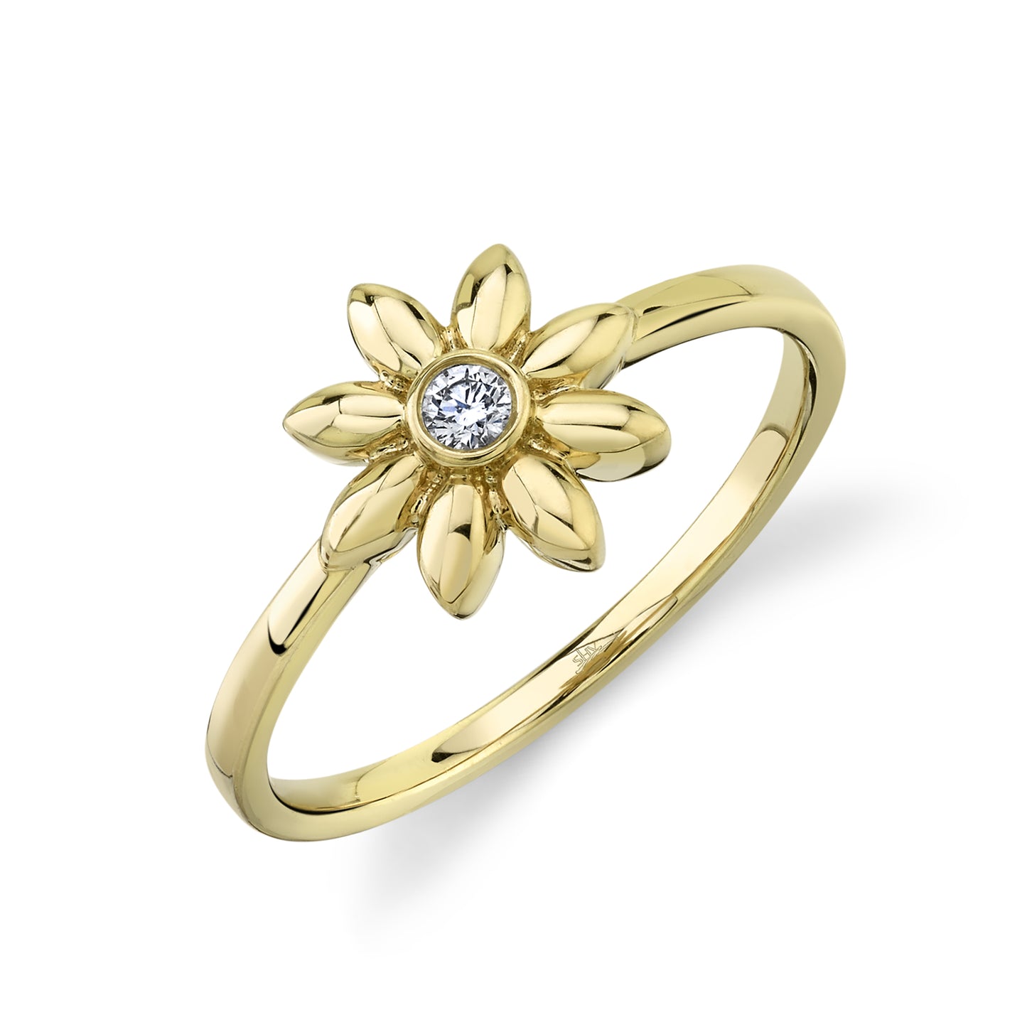 Shy Creation 0.05Ct 14K Yellow Gold Diamond Flower Ring - Curacao